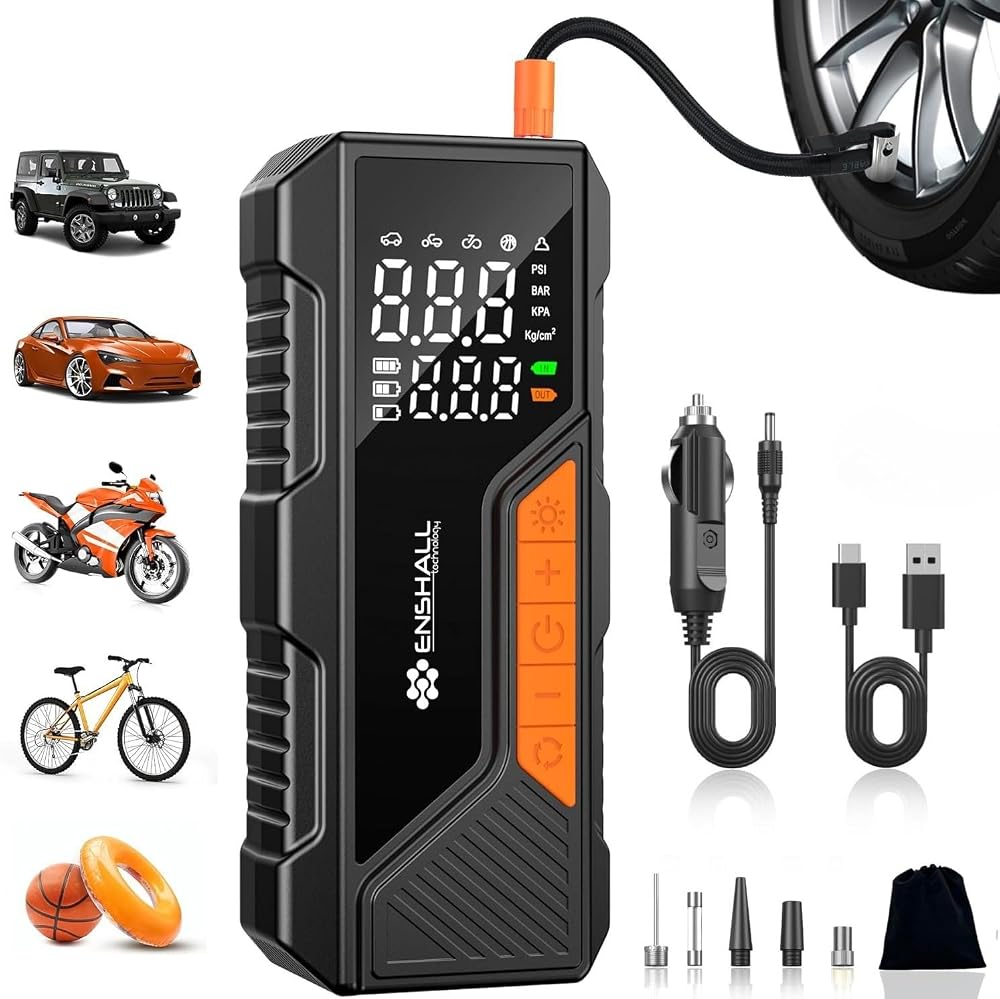 Dijital Göstergeli Led Işıklı Taşınabilir Powerbank 4500mAh Araç Bisiklet Top Lastik Şişirme Hava Kompresörü