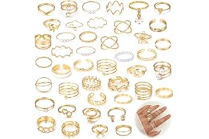 agogue Zestaw 43 złotych pierścionków, złote pierścionki, możliwość układania w stos, złote pierścionki damskie, zestaw złotych pierścionków, złote pierścionki, pierścionki na kciuk, dla kobiet i