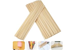 EXIN DEHCEN 200 Pièces Baton Barbe à Papa 300mm x 3mm, Baguette en Bois pour Guimauves, Fruits, Glaces - Tiges Rondes Alimentaires pour Projets d'Art et d'Artisanat
