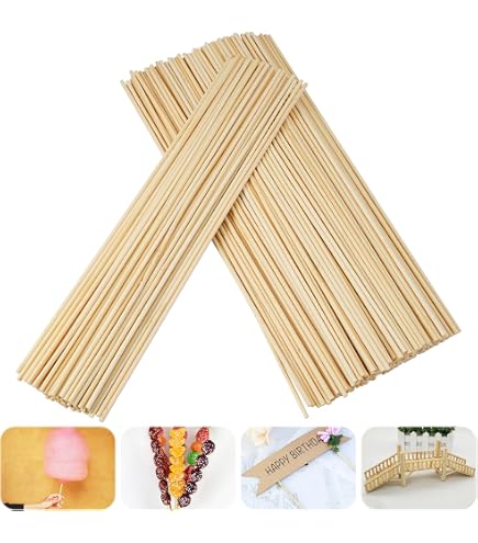 200 Pièces Bâtonnets En Bois Ronde 300mm X 3mm - Tiges Naturelles Pour DIY, Barbe à Papa, Brochettes Et Modélisme