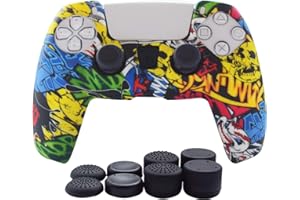 Hikfly Silicone Cover for PS5 Controller Skin Compatible with PS5 Controller Grips,Non-Slip Cover for PlayStation 5 Controller-1x Skins with 8 x Thumb Grip Caps)(White Bird)