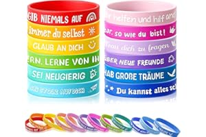 Nokwocy 24 Stück Motivationsarmbänder Kinder, 20,2cm Deutsch Silikonarmband mit Positiven Sprüchen, Motivationsarmbänder für Teens Einschulung Geschenk Abschiedsgeschenk