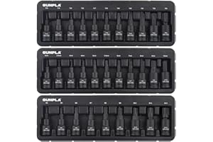 Gunpla 3/8 Inch Drive Impact Bits Sets Heavy Duty CR-V, S2 Steel Impacted Shallow Metric 31pcs Hex 2-10mm, Torx T10-T60, Spline M4-M14 Star Allen Bit Tools
