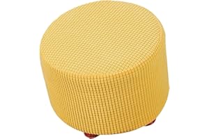 Mswborml Jacquard Fodera per Pouf Rotondo con Fondo Elastico, Copri Pouf Elasticizzato Rotondo Lavabile Copri Poggiapiedi Rotondo Fodera Elasticizzata Divano, Facile da Installare,Giallo
