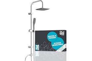 EISL EASY FRESH DX12006 Set doccia senza rubinetto, colonna docia, set doccia con doccia a pioggia grande e doccetta, colonna doccia senza miscelatore, kit di installazione completo, cromato