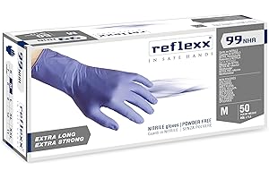 Reflexx R99, Guanti Hi-Risk in Nitrile senza Polvere Gr. 8.9, 50 Pezzi, Blu