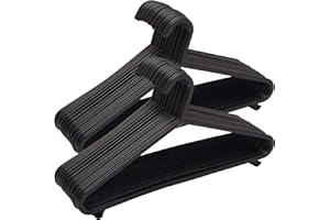 SEVEN4-UK Plastic Coat Hangers Adult -Black Colour, Strong Clothes Hangers for Clothes Rail & Closet, Clothing Hanger with Suit Pants Trouser Bar and Clips, Space Saving (25)