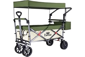 ‎TMZ TMZ Bollerwagen faltbar mit Dach Handwagen Transportkarre Gerätewagen Strandwagen Mit Hinterradbremse | klappbar | Vollgummi-Reifen | bis 120 kg Tragkraft, Beige/Grün