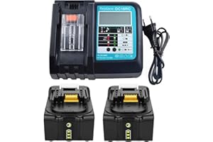 YASI MFG 2 Baterías de 18 V 5.0 Ah con Cargador de Repuesto para Makita BL1850 BL1830 BL1840 BL1860 18 V LXT DC18RA DC18RC