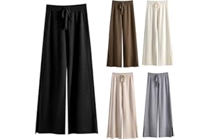 OIUHJN Strickhose Damen Frauen Herbst und Winter Drapierte Hohe Taille Gestrickte Breite Bein Hosen Lose Verdickte Gerade Hosen Einfarbige Beiläufige Gestrickte Hosen High Waist Hose Damen Elegant