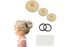 KJZEEX 3 Stück Donut Hair Bun Maker Set mit 2 elastischen Haarband, 10 U-Form Haarspange Haarnadel, Duttkissen, Dutt Maker für Kinder Mädchen Frauen (beige)
