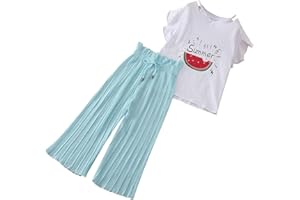 Xmiral Kinder Kinder Mädchen Kurzarm Outfits Brief T-Shirt + Breite Beinhosen