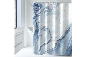 MIRRORANG Shower Curtain with 12 Hooks,Fabric Light Blue Marble Shower Curtain for Bathroom,72 x 72 Inch,100% Polyester