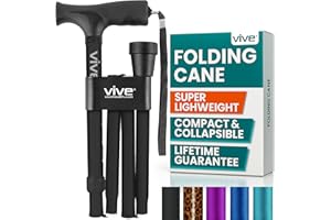 Vive Folding Cane - Lightweight Foldable Walking Stick for Men & Women - Adjustable & Durable for Portable Travel- Collapsible Balancing Mobility Aid - Sleek Ergonomic & Comfortable Handles