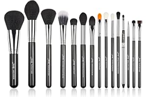 Jessup Pro Makeup Brushes 15 Pcs Makeup Brush Set Cosmetics Make Up Powder Foundation Eyeshadow Eyeliner Blending Lip Brush Tools (Black/Silver) T092