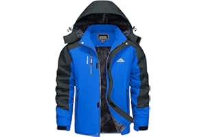 KEFITEVD Winterjacke Herren Skijacke Wasserdicht Warm Gefüttert Outdoorjacke mit Abnehmbarer Kapuze Softshell Winter Fleecejacke