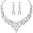 Fashion Base Jewellery Sets for Women - Premium Wedding Bridal Set with Necklace and Earring Bride Cubic Zirconia Bridesmaid Girls Valentine's Day Gift, Silver