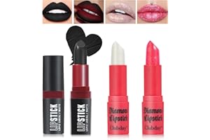 Likesing 3 Pièces Lot Rouge a Levre Pailleté Noir Blanc Longue Tenue Rouge a Levre Rose Sans Transfert Rouges à Lèvres Brillant à Lèvres Rouge Lip Gloss Lipstick Kit Halloween Maquillage Femme Cadeau