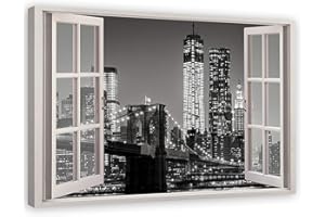 Feeby Tableau sur Toile XXL 3D Illusion Image Deco New York Noir et Blanc 120x80 cm