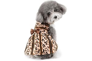 ZUNEA Vestito da Festa per Cani Piccola Taglia Femmina con Leopardo Cuccioli Vestito Estivo per Animali Domestici Vestiti con Papillon e Cagnolini Ideale per Matrimoni Compleanni Principesse L
