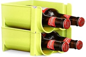 Albert Austin Stackable Beer Bottle Rack Water Bottle Organiser Refrigerator Plastic Bottle Storage Organiser Beer Soda Can Wine Rack For Tabletop Fridge And Kitchen Countertop (Green, Pack of 2)