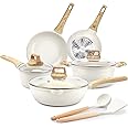 GiPP Pots and Pans Set Non Stick - 10 Pcs White Granite Kitchen Cookware Sets Nonstick Induction Cookware Cooking Pan Set with Frying Pans, PFOS & PFOA Free (White, A)