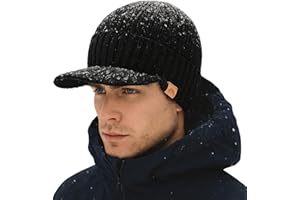 TOP-EX DryKnit wodoszczelna czapka beanie, męska czapka zimowa z wełny merynosów, czapka zimowa z daszkiem i polarową podszewką, ciepła czapka wełniana z merynosów