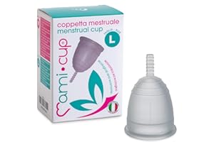 MamiCup® copa menstrual Aprobada por la FDA Silicona suave, flexibe y reutilizable de grado medicinal (Transparente, L)