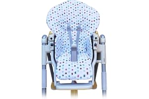 AVEANIT Housse Chaise Haute pour Bébé, Housse de rechange pour coussin d'assise Peg Perego, Prima Pappa, Diner 100% Coton Couleur Blanc avec des étoiles colorées