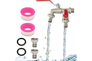 NIZIRIOO Robinet de jardin universel double robinet d'écoulement : laiton de qualité supérieure,1/2",Protection contre la rouille et le gel, ruban d'étanchéité à rouleau, double raccord et bec verseur