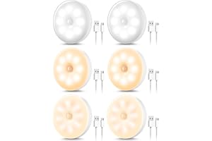 daphomeu Lumières d'intérieur rechargeables par USB avec détecteur de mouvement, veilleuse à 3 modes pour chambre, couloir, cuisine, armoire d'escalier (6)