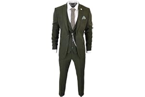 TRUCLOTHING Costume Homme 3 Pièces en Tweed de Laine Mélangée à Carreaux Style Années 20 pour Un Look Habillé Festif | Vert Olive