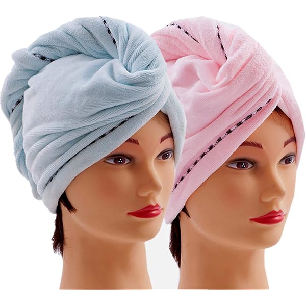 Serviette Turban Enfant Abcsea - Lot De 2 - Microfibre Super Absorbante - Séchage Rapide - Rose Et Kaki