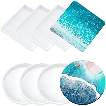 8 Moules En Silicone Pour Sous-verres Résine - Formes Rondes Et Carrées 9,3cm - Réutilisables, Flexibles - DIY Décoration