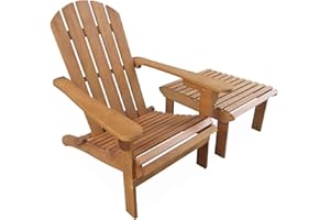 Alice's Garden - Fauteuil de Jardin en Bois avec Repose-Pieds/Table Basse - Adirondack Salamanca - Eucalyptus. Chaise de terrasse Retro