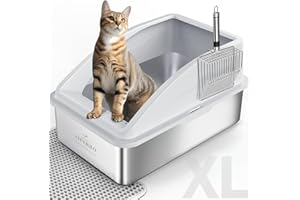 AIPERRO Rostfri kattlåda, storlek XL, sluten metallåda med lock