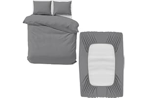 MOONLIGHT20015 Double Bedding Set 4 Piece Duvet Cover Fitted Sheet with Pillow cases Soft Brushed Microfiber Duvet Cover sets Grey