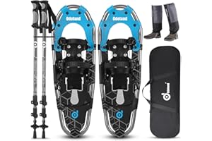 Odoland Ciaspole da Neve 4 in 1 con Alzatacco per Uomo Donna Gioventù, Racchette da Neve Set per Tutti i Terreni con Bastoncini Trekking, Ghette Gambe Impermeabile e Borsa Portatile