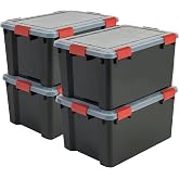 Iris Ohyama, Kutu, plastik d&uuml;zenleyici, 4'l&uuml; set, 50 l, istiflenebilir, klipsli sap, garaj, kiler, tavan arası - Air Tight Bo