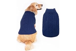 BINGPET Turtleneck Dog Jumper - Classic Cable Knit Dog Sweater Coat, Warm Pet Winter Clothes Outfits for Dogs Cats