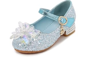 YOSICIL Zapatos de Lentejuelas Zapatos de Princesa Zapatillas de Frozen Zapatos de Tacón Niña Bailarina Niña comunion Disfraz de Princesa para 3 a 12 Años 23-37