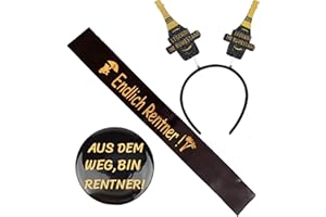 JENICH 3Pcs Rentner Schärpe Haarreif und Button Ruhestand Schärpe Ruhestand Geschenk Ruhestand Dekoration Rente 2025 Deko Schwarz Gold Legende im Ruhestand für Ruhestand Pensionierung Abschiedsfeier