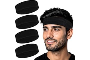 DOPENSPI 4PCS Sweat Band, Black Sweatbands Sport Headband for Men Women Polyester Moisture Wicking Head Band for Athletic Exercise Running Tennis Basketball Yoga Fitness Working Out