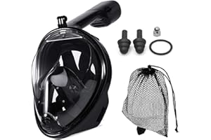 JRing Masque de plongée intégral avec tuba - Vue panoramique à 180° - Système de respiration sûr - Masque de plongée avec bandes réglables et support de caméra d'action - Anti-buée et anti-fuite -