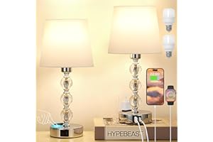 KAKANUO Set di 2 Lampade da Comodino in Cristall, Abat Jour da Comodino Touch Dimmerabile a 3 Vie con Porte USB-A+C+2 Presa CA, Lampada da Tavolo per Camera da Letto Soggiorno Ufficio(2 Lampadine Incluse)