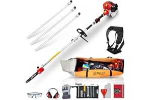 BU-KO 52cc Sega per potatore a benzina da a lunga portata e asta di prolunga da 3X 75cm con borsa degli attrezzi per riporla comodamente, attrezzo da giardino definitivo per tagliare alberi