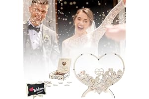 BESTYIJO Libro degli Ospiti Matrimonio in Legno con 100 Cuori, Decorazione di Nozze Ricevimento, Libro degli Ospiti del Cuore con Scatola Portaoggetti per Regalo Rustico Giorno di Nozze Battesimo