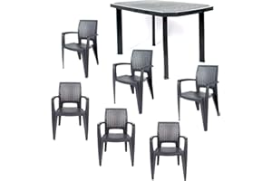 CREVICOSTA QUALITY MARK MARCAS DE CALIDAD - Conjunto Mesa Viana Rectangular + 6 sillas Caribe de Resina (Antracita)