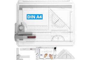 eSynic A4 37 x 30 cm Mesa de Dibujo Multifuncional con Sistema de Medición de Ángulo Ajustable Juego de Mesa de Dibujo con Transportador de Papel para Crear Dibujos o Planos Profesionales y Técnicos