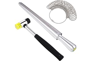 Firtink 3 in 1 Metal Ring Mandrel Ring Sizer Ring Gauge Set with Jewelers Rubber Hammer Mallet Finger Sizing Tools Rings Size Measurements UK Sizes A-Z Steel Jewellery Making Repair Tool